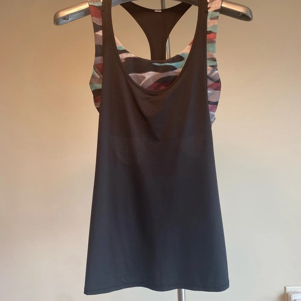 Lululemon All Sport Support Tank Top Sports Bra Black / Mini Coast Camo Size: 0 - Picture 5 of 9